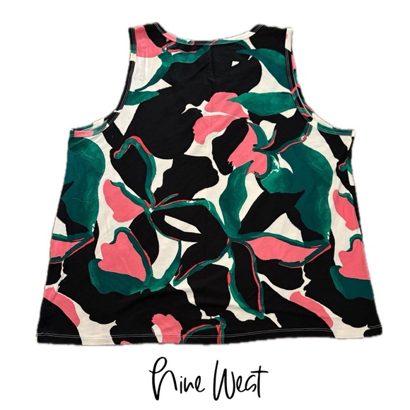 Nine West Women's Floral Tank Top - Black, Pink, Green - Picture 2 of 3